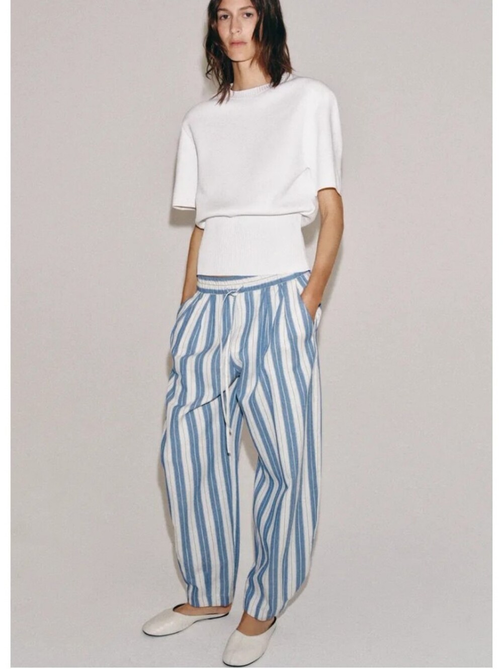 Zara Zw Collection Striped Linen Blend Casual Relaxed Pajama Style Pants
